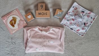Grenouillère velours rose pâle thème baleines Sergent Major 9M (BE)
