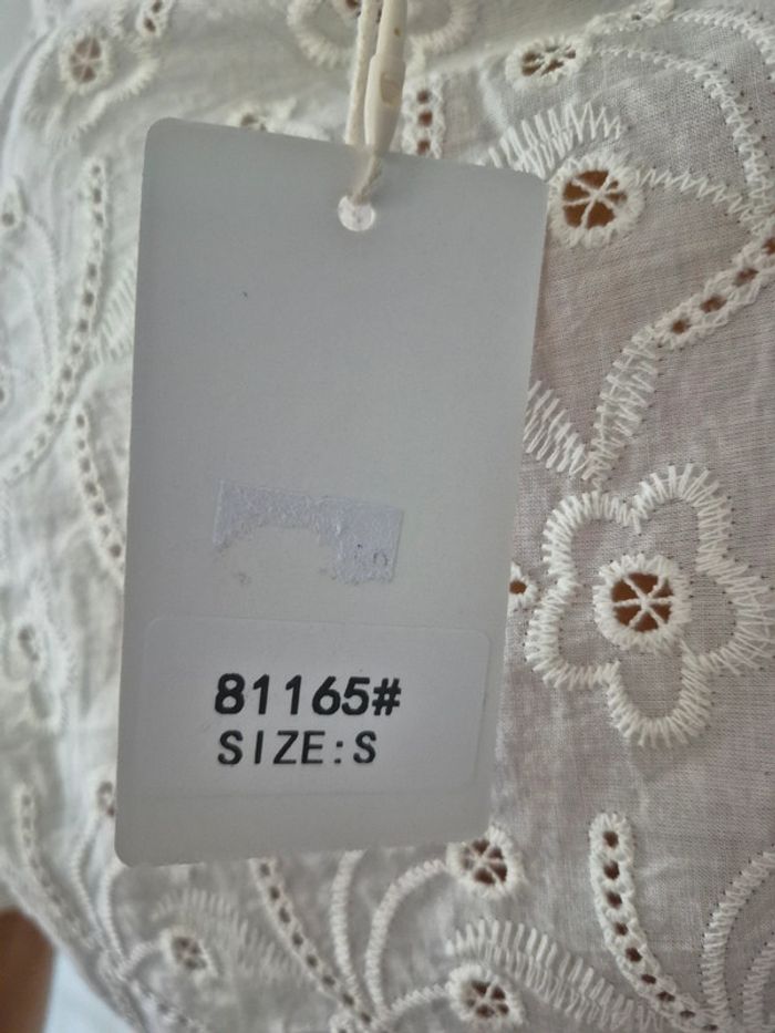 Blouse en Dentelle Manches Courtes Femme Crème Taille S/36 - photo numéro 3