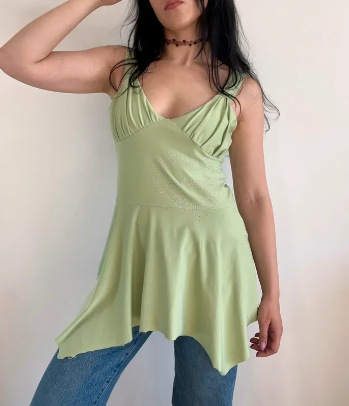 Top vintage années 2000 vert à volants taille M 🍐