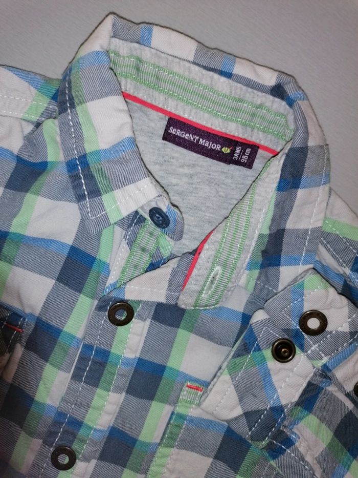 Chemise- tee-shirt 3ans-98cm bleu jeans-anis et gris clair. - photo numéro 2