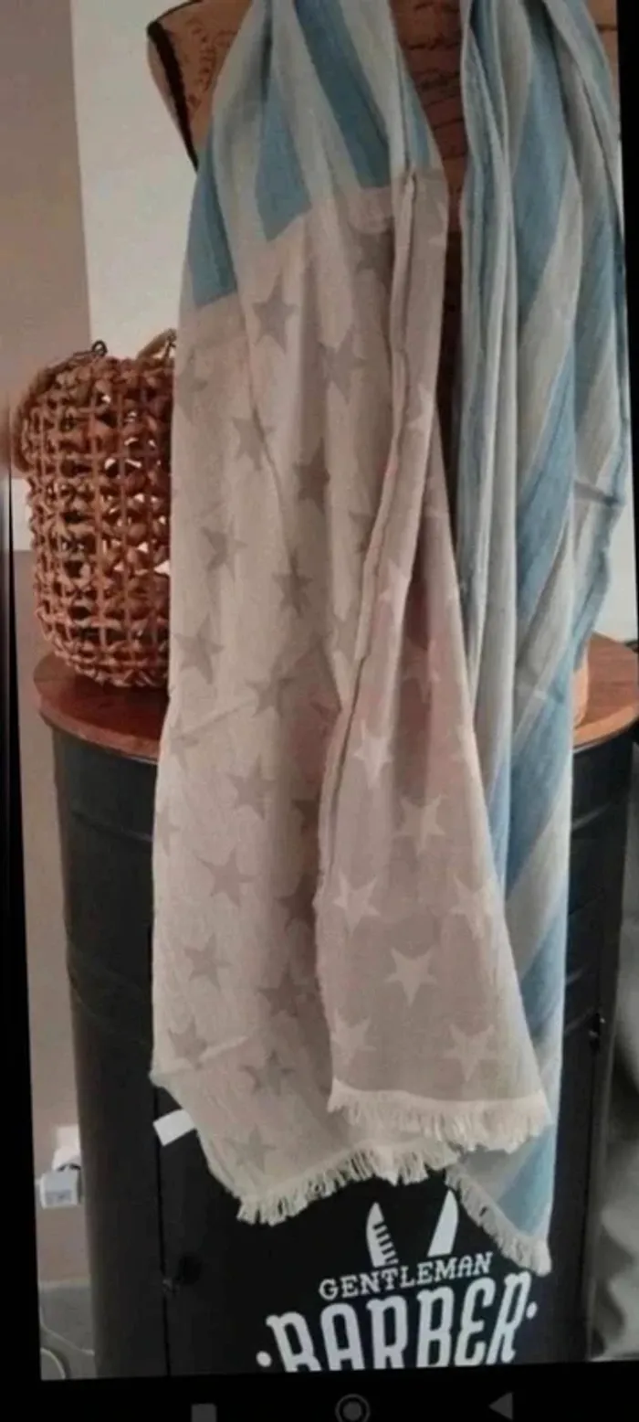 Écharpe bleu et grise avec étoiles homme femme - photo numéro 3