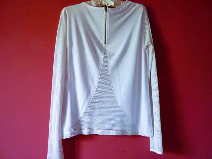 T-shirt Femme S 36 Guess blanc oiseaux manches longues maille résille rock TBE - photo numéro 4