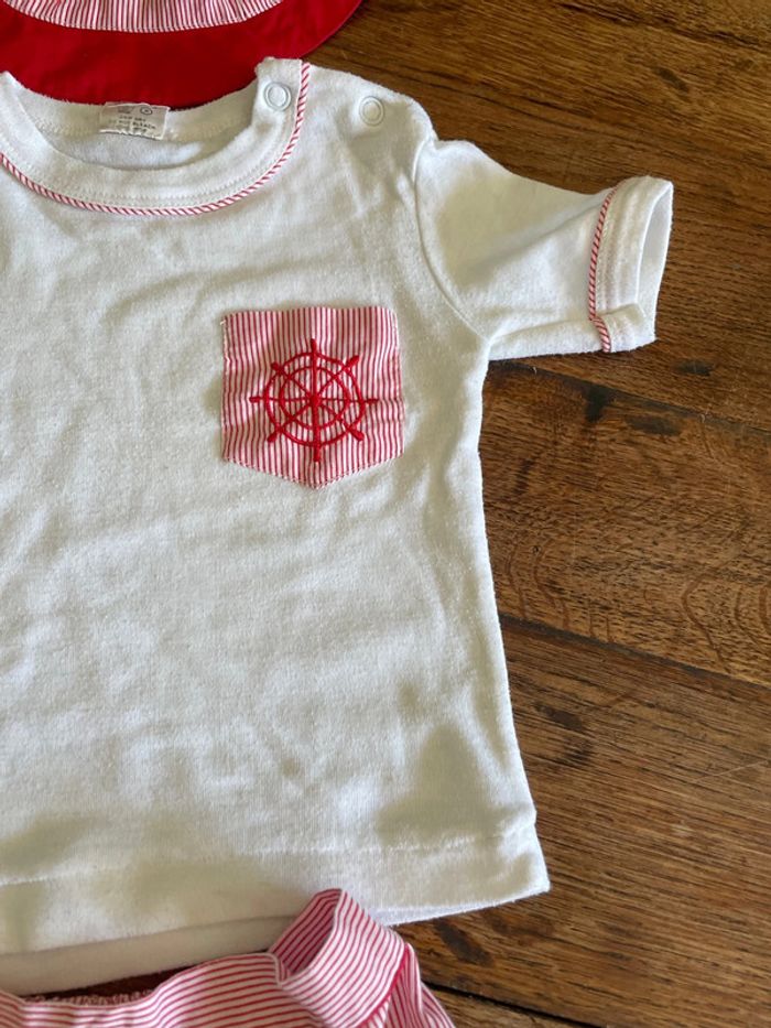 Tenue rouge et blanche petit garçon 9 mois marin bateau ensemble casquette été - photo numéro 5