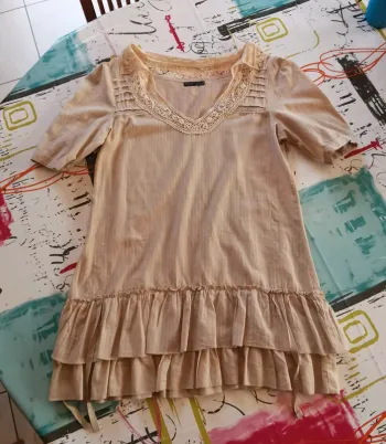 Tee-shirt tunique DDP woman beige et dentelle taille S