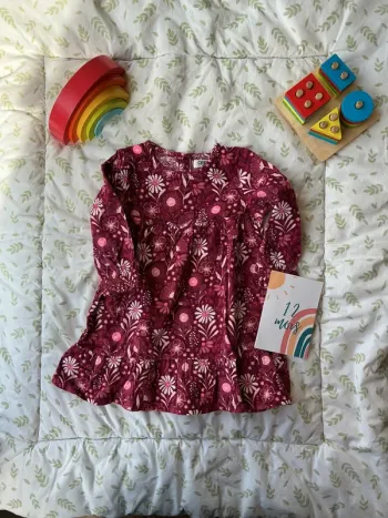 robe en velours fleurie manches longues couleurs prune 12 mois creeks