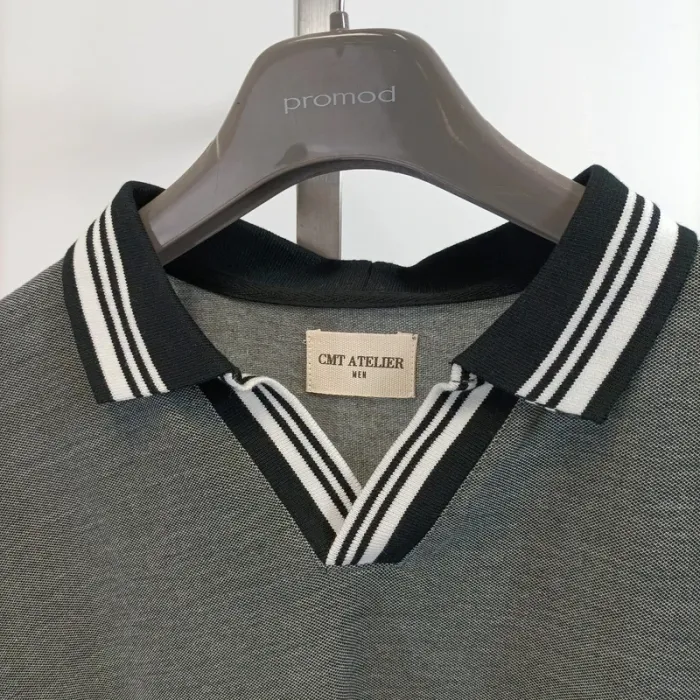 Polo gris homme Neuf - taille M/L col polo avec col V sans bouton A554 - photo numéro 3