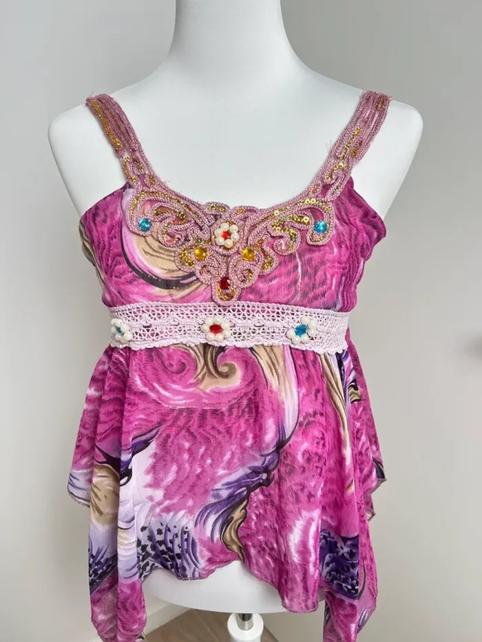 Top Ibiza asymétrique rose