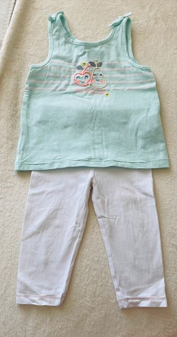 Ensemble débardeur bleu ciel et leggins blanc Orchestra 12 mois 74cm