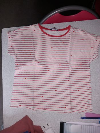 Tee shirt blanc et corail fille 8 ans manches courtes 