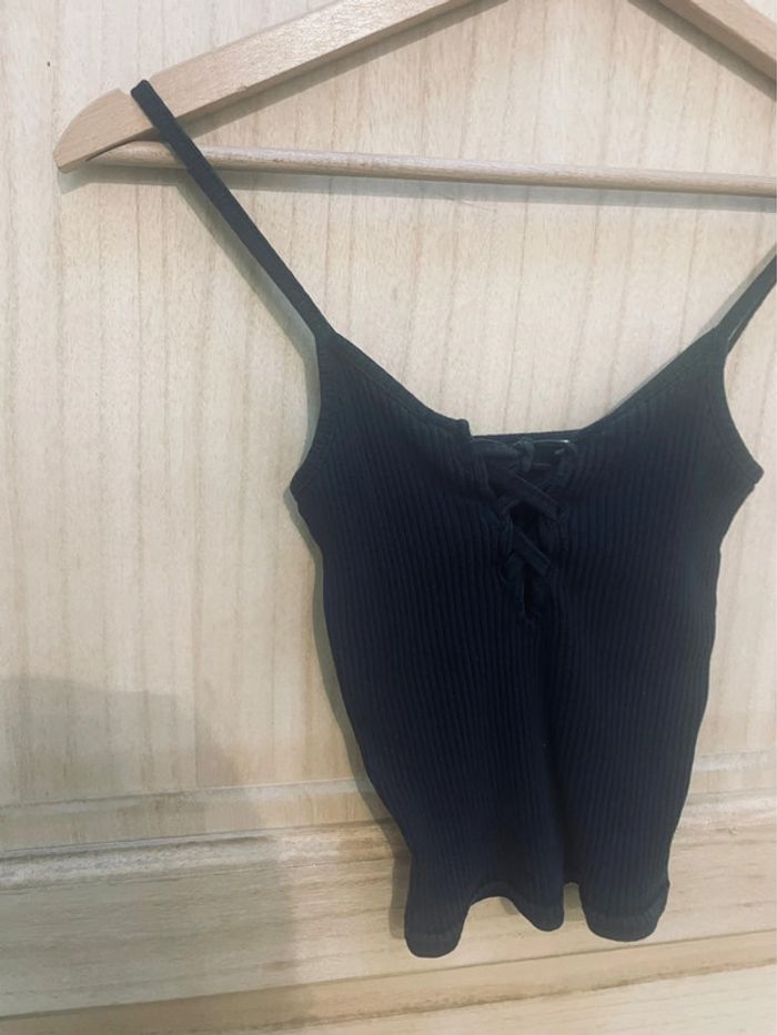 Débardeur noir côtelé à lacets – style crop top - XS - photo numéro 2