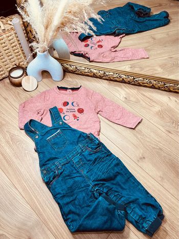 Taille 18 mois ensemble 2 pièces garçon Obaibi bleu jean rouge * planet * 💙
