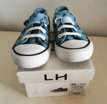 Basket en toiles bleu jean motif feuilles pointure 28