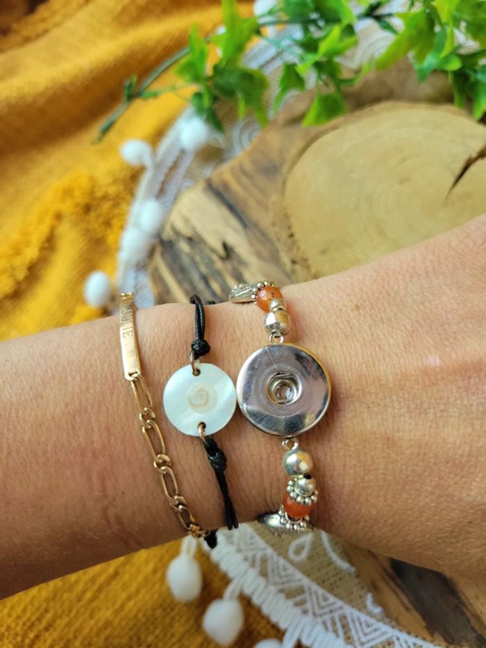 Bracelet pour bouton pression 18mm perles agate - photo numéro 4