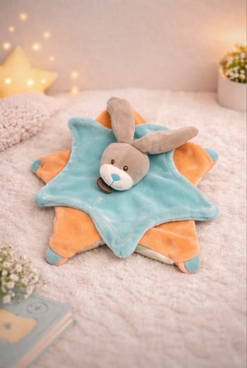 Doudou lapin multicolore – Très bon état