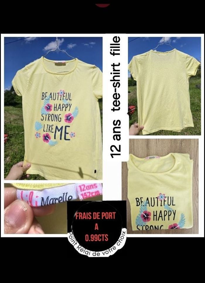 Tee-shirt fille 12ans jaune/fleur 🌸