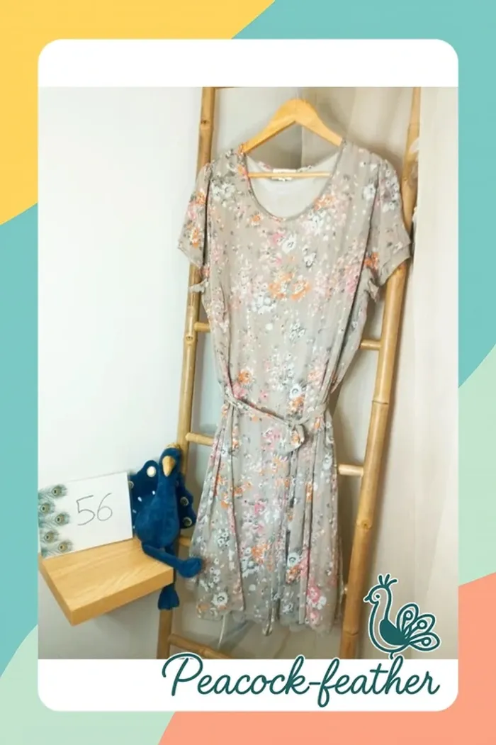 Robe beige fleurie afibel 56 neuve