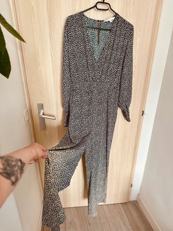 Combinaison pantalon fleurie jambes larges marine blanc taille 40 H&M