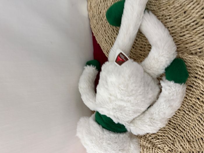 Peluche doudou ours blanc COURTE PAILLE écharpe vert - photo numéro 4