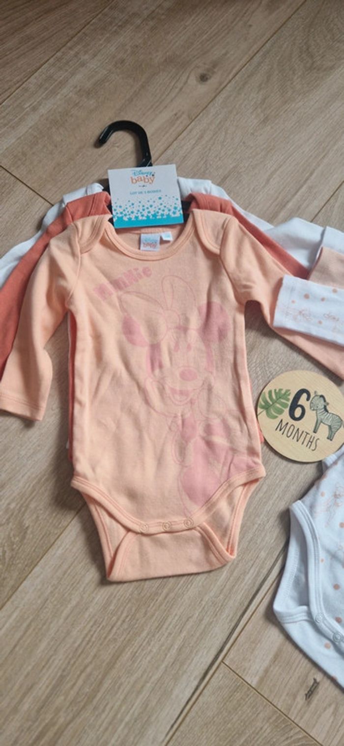 Lot de 6 bodies bébé fille manches longues Disney en 6 mois neufs - photo numéro 6