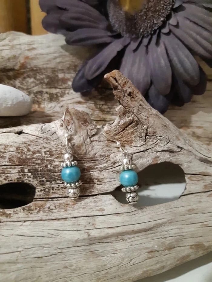 Boucles d'oreilles fantaisies céramique turquoise - photo numéro 2