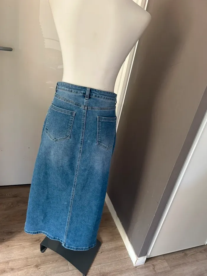Season jupe jeans fendu mi longue bleu taille L/40 - photo numéro 3