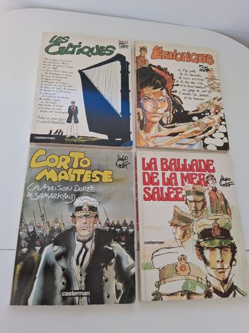 Vintage - Lot de 4 Bandes-dessinées BD souples, par Hugo Pratt éditions Casterman 
Corto Maltese, Les Ethiopiques, Les Celtiques et La ballade de la mer salée