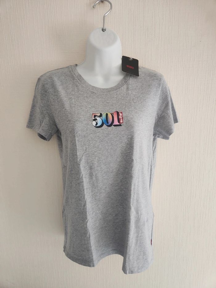 Tee-shirt manches courtes Levi's XS gris motif 501 multicolore - photo numéro 2