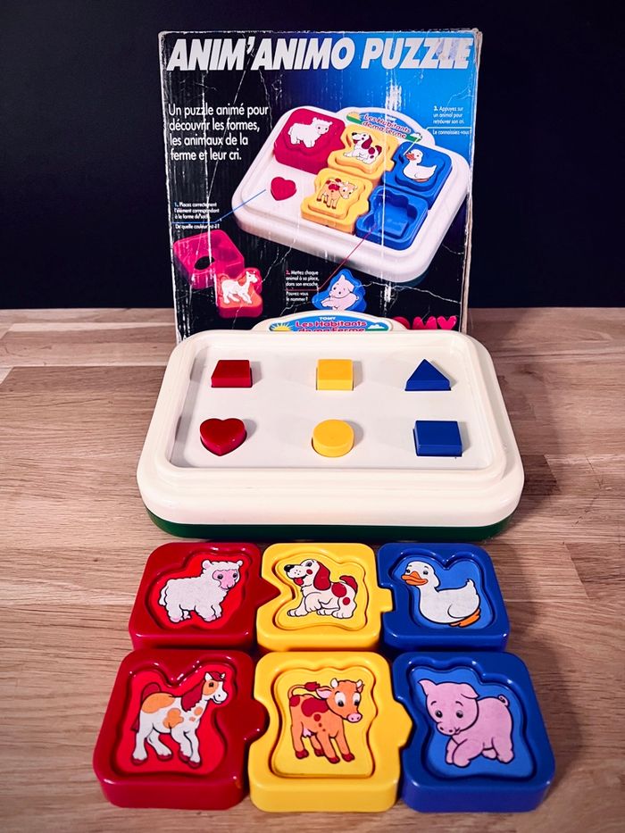 Puzzle sonore TOMY Anim’Animo “Les Habitants de ma Ferme” vintage avec boîte - Très bon état années 90