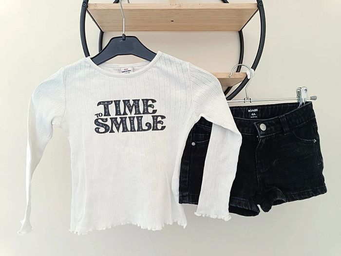 4 ans ensemble teeshirt tape a l'oeil et short kiabi