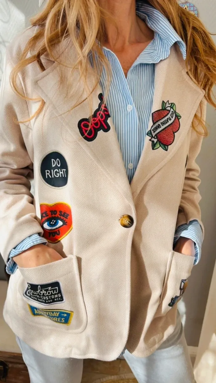 Veste blazer bohème oversize écrue taille unique - photo numéro 6