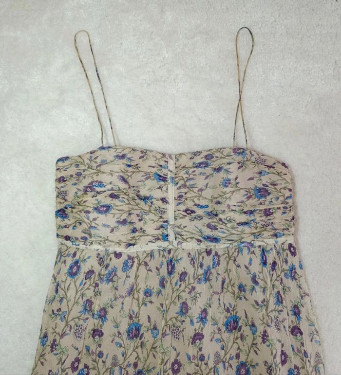 Robe d'été longue Zara Basic fleuri style Bohème chic champêtre vintage beige fines bretelles - photo numéro 5