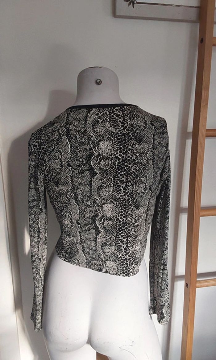 Haut court top croc crop reptile noir beige T 36 - photo numéro 2