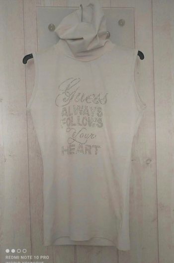 Tee shirt blanc col roulé strass guess taille S