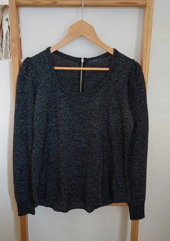 Pull noir fibre métallisées argentées  T 38