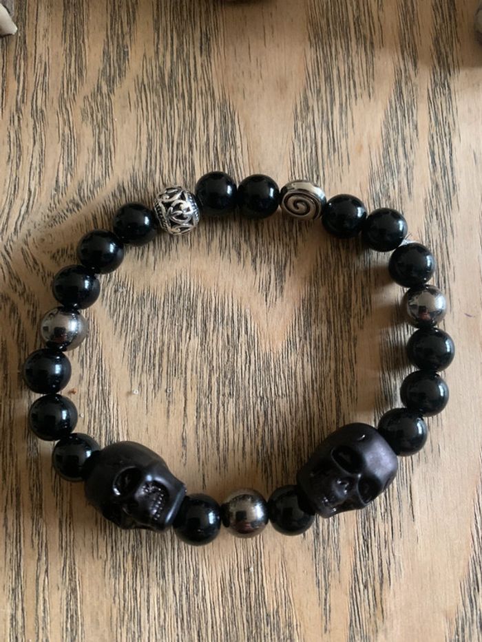 Bracelet Skull noir et acier - photo numéro 3