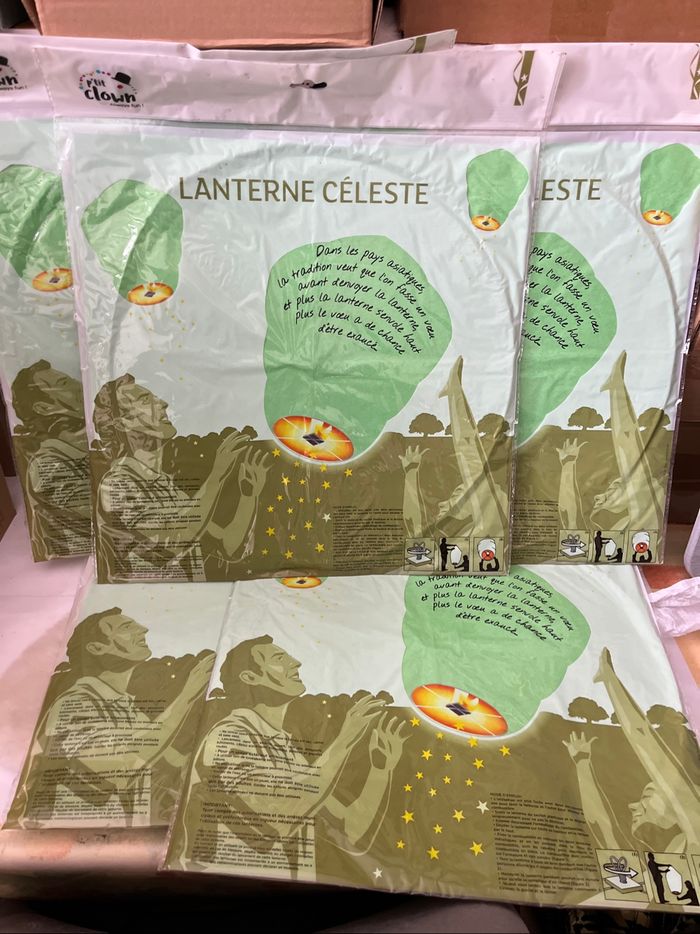 Lot 5 lanternes célestes vertes 1 mètre de hauteur - photo numéro 2