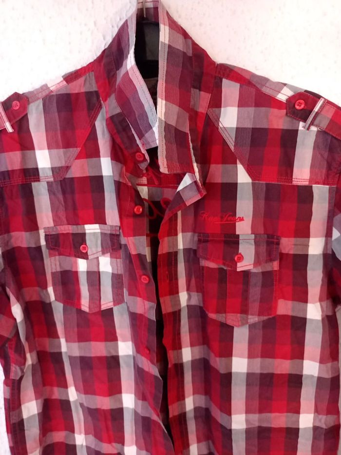 Chemise manches courtes à carreaux bordeaux - photo numéro 2