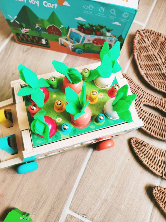 🥕Camion d'éveil 3 en 1 potager, pêche à la ligne et animaux boîte à formes en bois - photo numéro 3