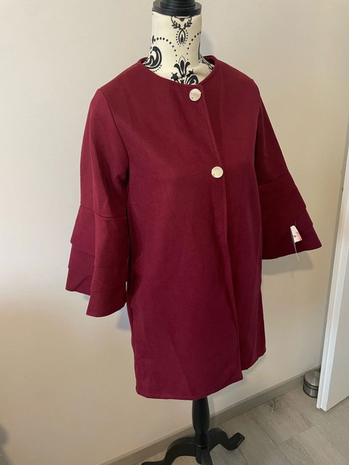 Veste manteau bordeaux manches trompette mi long neuf Fashion taille M - photo numéro 2