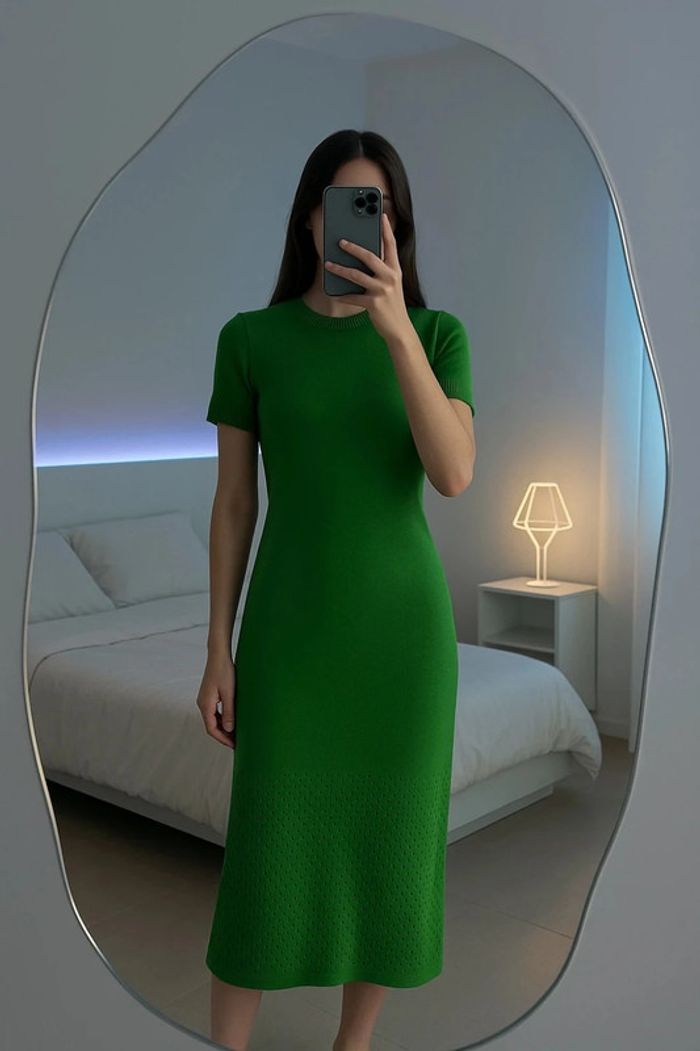 Robe mi-longue en maille vert profond – COS – Taille 36