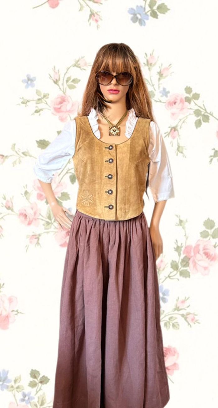 🤎🌿Gilet cuir vintage daim naturel autrichien cottagecore forest leather sleeveless jacket🌿🤎 - photo numéro 8