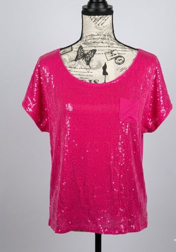 🌸Top rose fuchsia à sequins – Taille M – Fabriqué en Italie🌸
