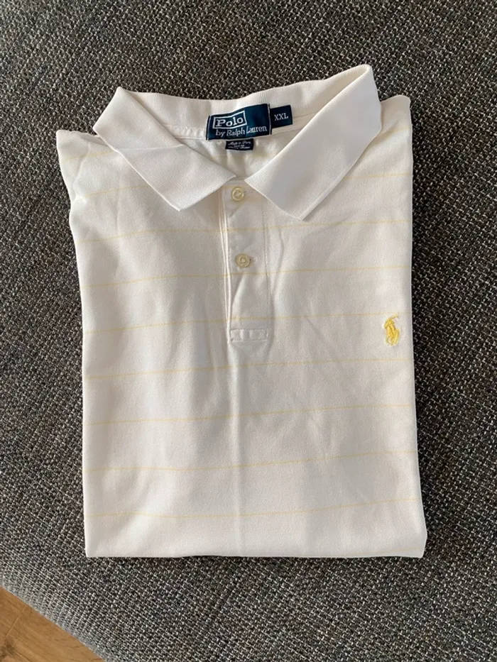 Polo Ralph Lauren XXL blanc à rayures jaunes – très bon état