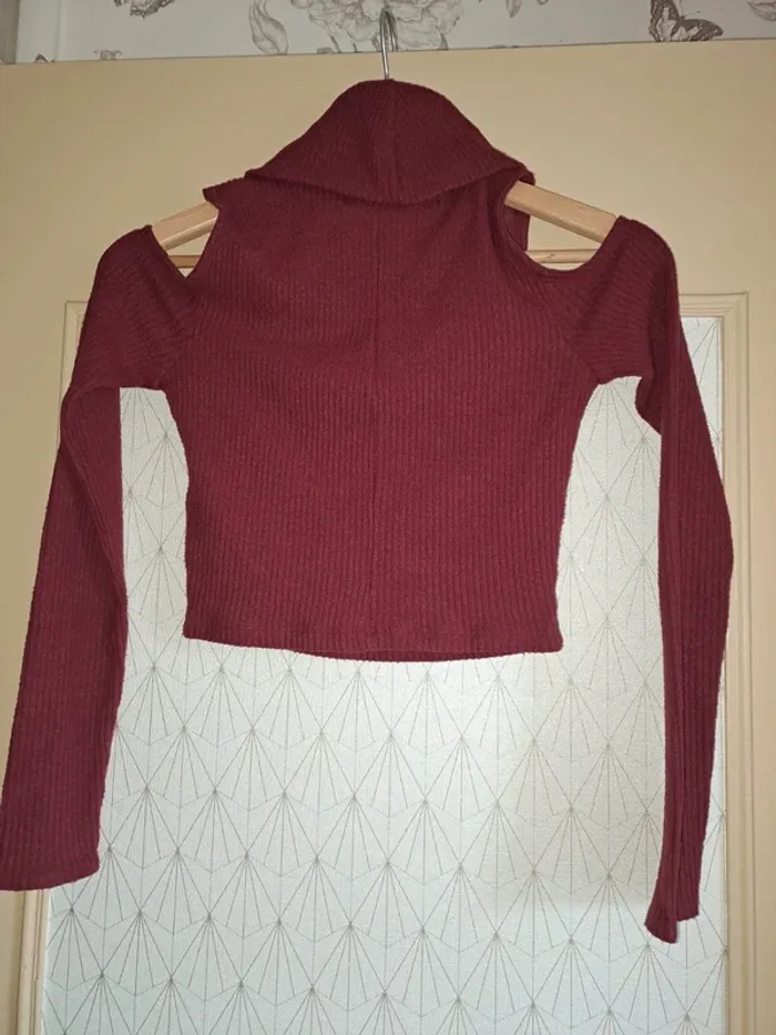 Pull col roulé femme doux bordeaux épaules dénudées Hollister XS tbe - photo numéro 6