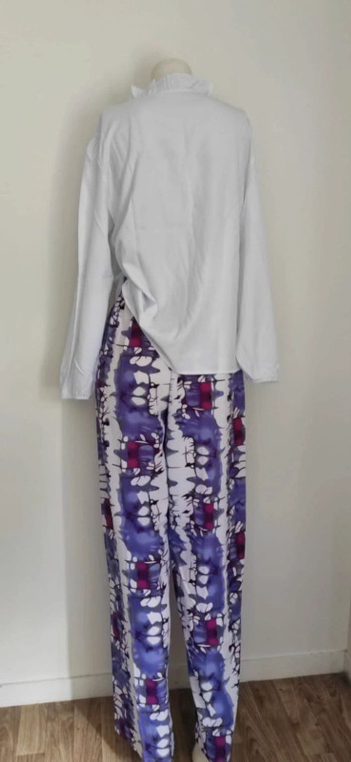 Pantalon Palazzo Vibrant & Blouse Romantique Blanche - photo numéro 2