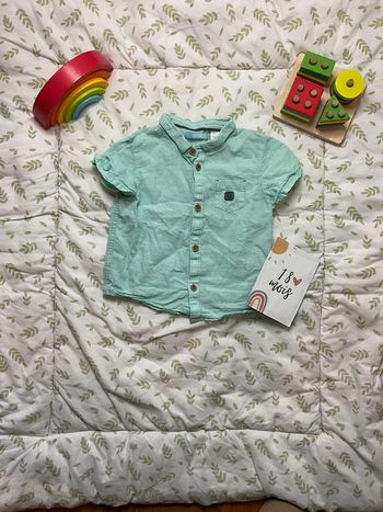 chemise manches courtes rayé vert et blanc 18 mois obaibi