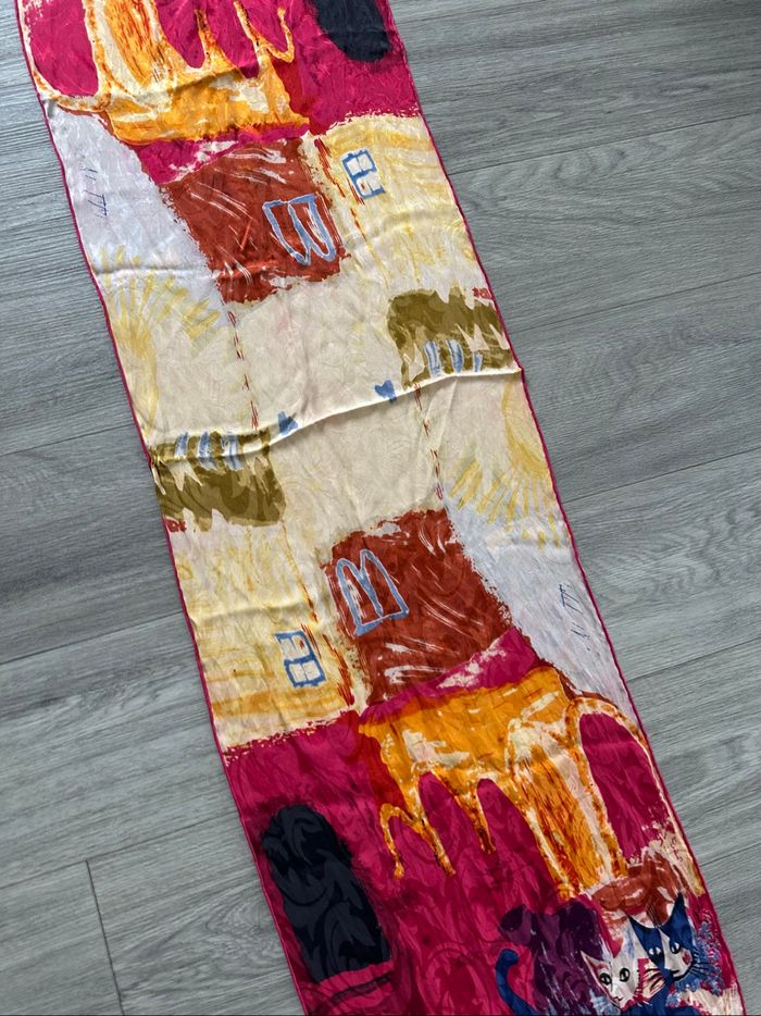 Foulard étole multicolore en soie chats Vintage 40x160cm - photo numéro 4