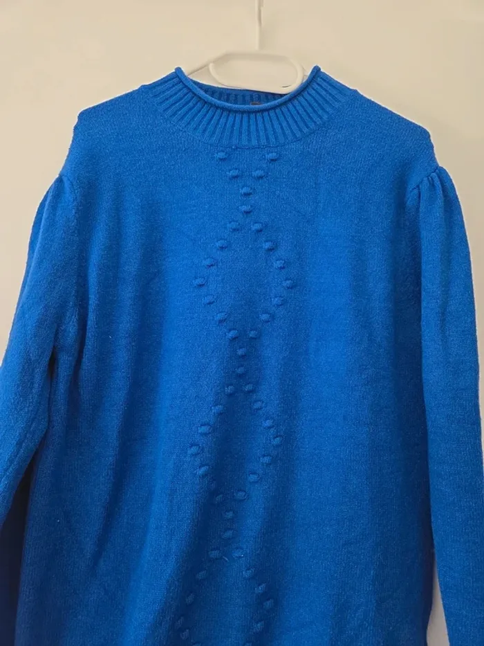 Pull épais hiver manche longue col femme bleu TBE taille 4 zamba - photo numéro 2