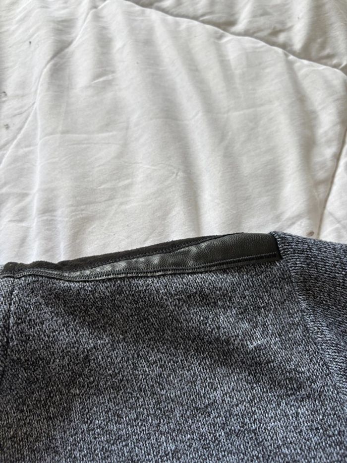 Pull gris noir chine début 2000 y2k homme col V bouton coton taille M - photo numéro 6