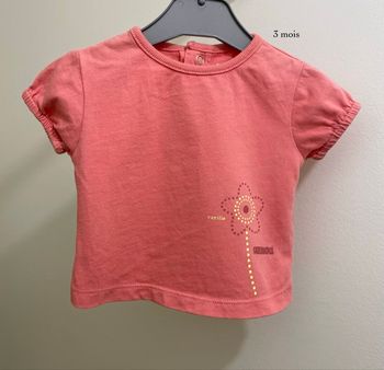 T-shirt rose corail fleurs vanille fraise bébé fille taille 3 mois Sergent Major